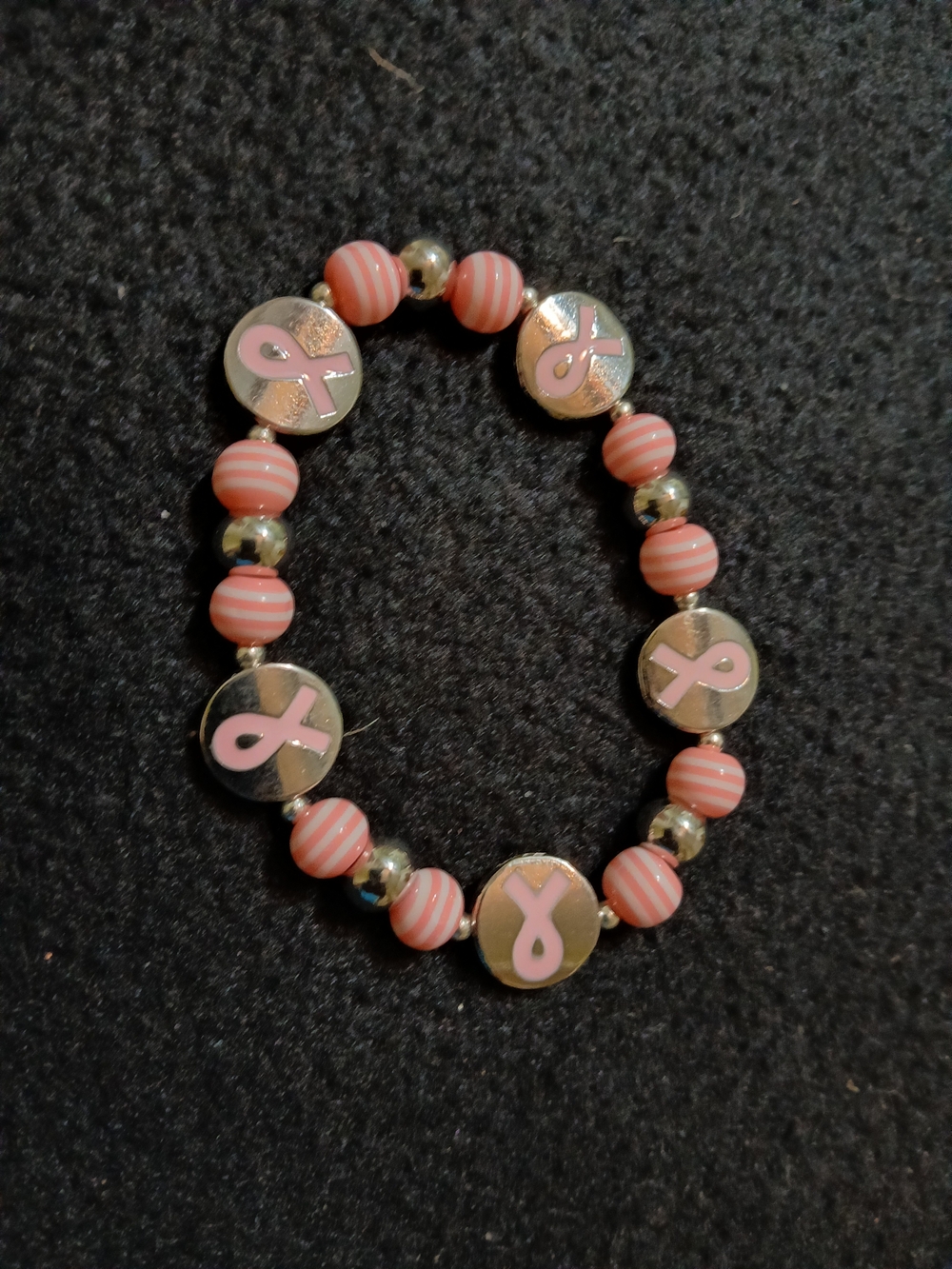 PINK RIBBON BEADED BRACELET FOR BREAST CANCER SURVIVORS